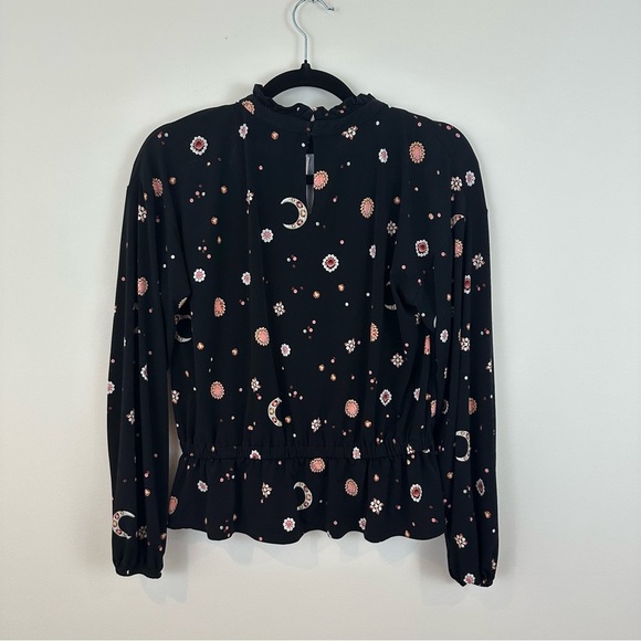 Ann Taylor | Long Sleeve Celestial Moon Patterned Peplum Waist Blouse Small - Picture 6 of 6
